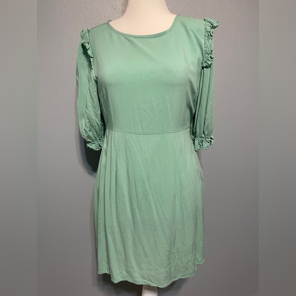Light Green Women's Midi Dress - Classic Puff Sleeve Large